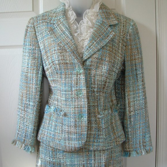 jonathan martin Dresses & Skirts - Jonathan Martin Tweed Suit Blazer Skirt Fringed